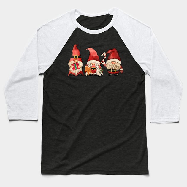 The Three Christmas Gnomes Baseball T-Shirt by Etopix